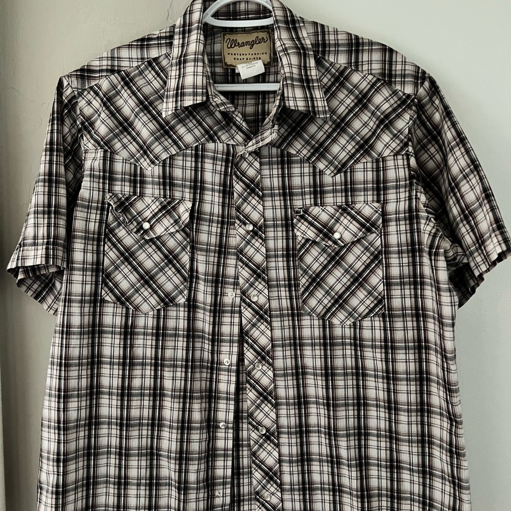 Wrangler Button Up Shirt Mens Large Brown Plaid Western Pearl Snap Rodeo Cowboy